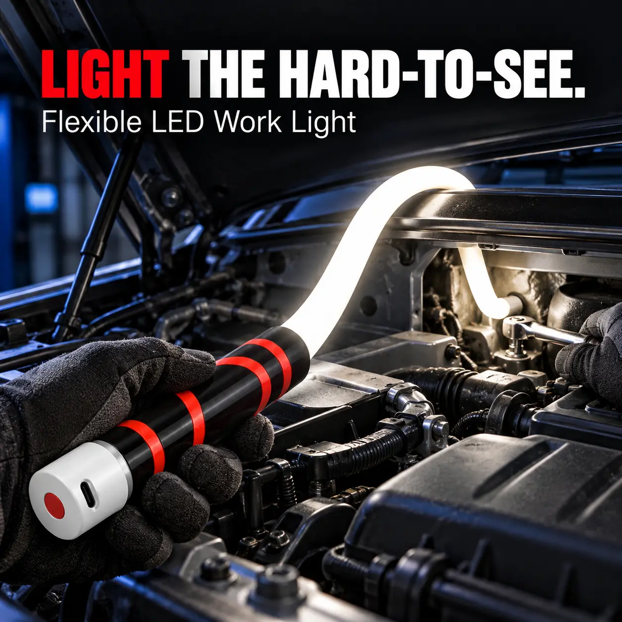 Bendable LED Flashlight Stick - Rechargeable 1800mah ABS Work Light, 3 Brightness Modes, Long-Lasting Runtime, Hands-Free Inspection Light for Car Repair, Camping, Emergency Use