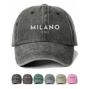 S&T 1pc MILANO ITALY Printed Baseball Cap, Unisex Couple Soft Top Hat, Fashion Casual Sun Hat, Solid Curved Brim