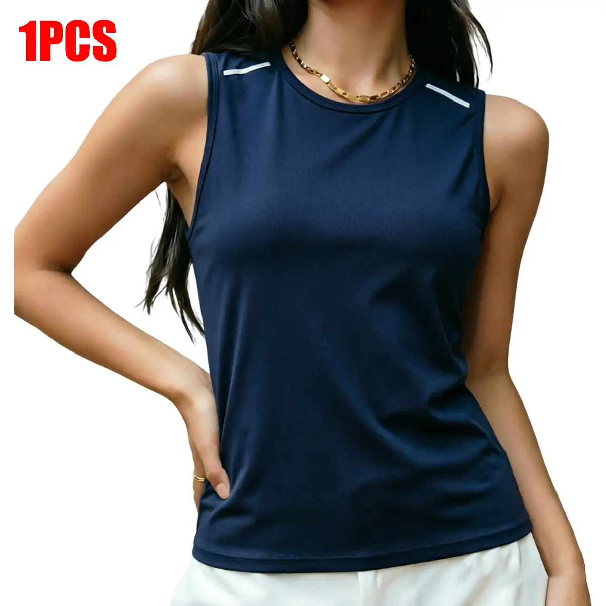 Women's Sporty Chic Polyester Sports Tank Top with Reflective Straps - Wrinkle-Free, Quick-Dry Athletic Vest for Yoga/Running