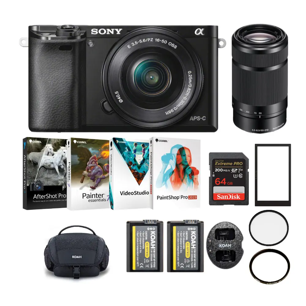 Sony Alpha a6000 24.3MP Mirrorless Camera with 16-50mm and 55-210mm Lens Bundle