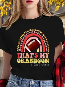 100% cotton women tshirt That's My Grandson Out There Football Grandma Rainbow T-Shirt Print Round Neck Short Sleeve Streetwear Fashion Breathable Soft Unisex Designer Clothes For Women Casual Clothes