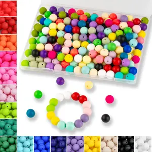 120 count  Beads 24 Colors 15 mm Silcone Beads for /Bracelet/Pens Making Mixed Color Round Focal Rubber Beads for Crafts Making(with Boxed Kits)