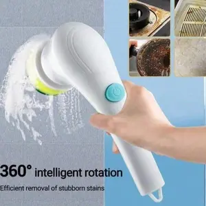 Handheld Electric Cleaning Brush, Cordless 360° Rotating Spin Scrubber with Replaceable Heads, USB Rechargeable Waterproof Power Scrubber for Kitchen, Bathroom & Household Stain Removal