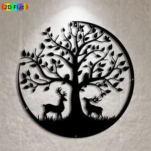 1pc Tree & Deer Metal Wall Art, Nature-Inspired Tree & Deer Statue Mural, Ideal Gift for Christmas, New Year, Nature Decor Enthusiasts, Weather-Resistant Metal Wall Decor Wall Sculptures, Perfect for Garden Wall & Backyard Fence, Charming Outdoor Decor