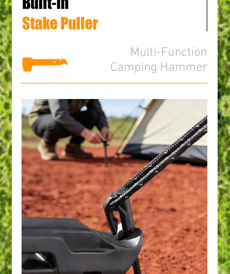 2-in-1 Tent Stake Hammer with Built-In Storage for 8 Stakes and Stake Puller for Outdoor Camping
