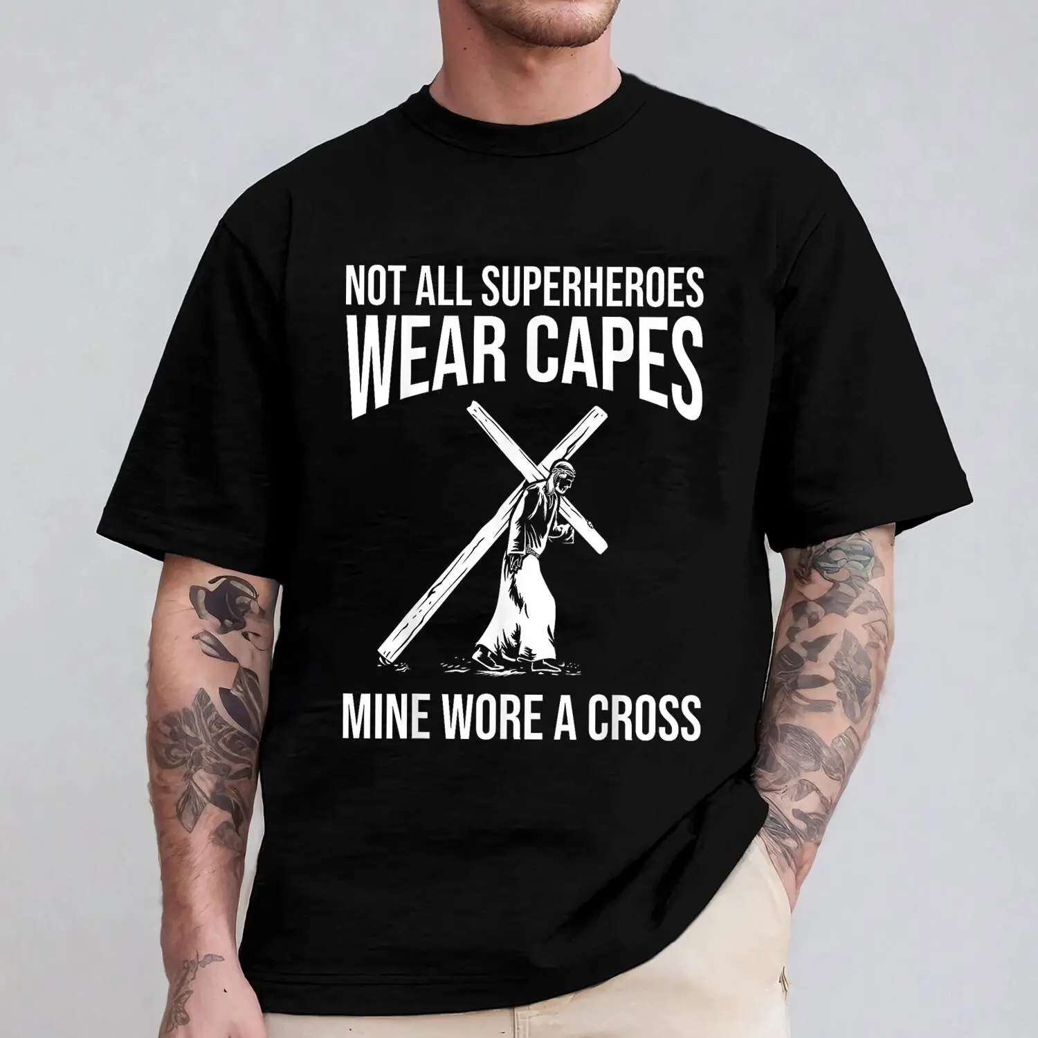 Funny Jesus Superhero Design Men Women Jesus Christ Cross Unisex T-Shirt, Graphic tees, Streetwear, Men gifts, Short sleeve, cotton, Top, Menswear