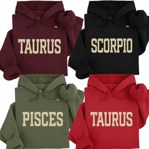 [Made in USA] Full 12 Zodiac Astrology Hoodie, Minimalist Zodiac Sign Graphic Pullover Hoodie, Bold College Letter Horoscope Hoodie, Unisex Spiritual Streetwear, Trendy Zodiac Gift For Men Women Zodiac Lovers