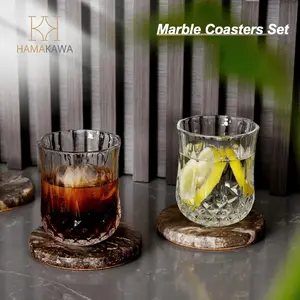 Marble Coasters Set of 4, Natural Gray Stone 4 Inch, Modern Round Travertine Drink Coasters for Home Decor, Coffee Table, Office