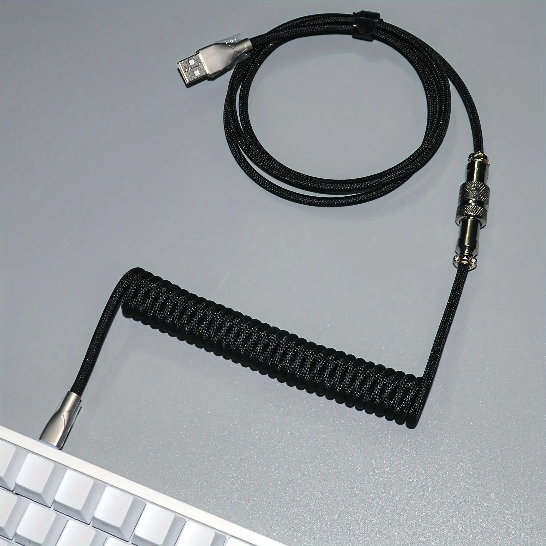 59" Mechanical Keyboard Braid Cable, 1 Count USB-A to Type-C Braided Cord, Flexible Spiral Design for Keyboards with Type-C Connection