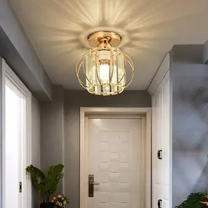 E27 Crystal Semi-Flush Mount Light, Small Vintage /gold Mini Ceiling Lamp, Home Decor Lighting, Ideal for Entryway, Bedroom, Bathroom, Hallway, Closet