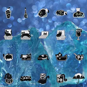 20PCS customized black cat enamel pins with big eyes and small cat chest badges, suitable for decoration on backpacks and clothing, suitable for both men and women to wear, exquisite gift giving is very suitable