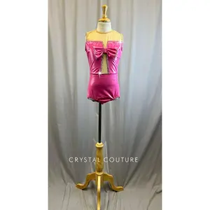 Pink Latex Leotard with Bow -Rhinestones
