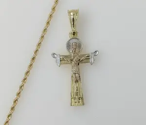 Plated Tri-Color Cross 2mm Rope/Braided Chain Necklace