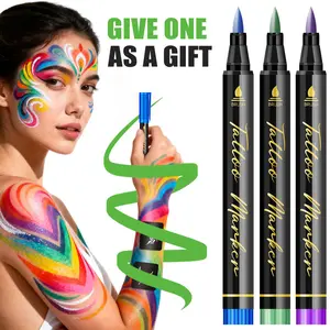10/12/18/24 Color Tattoo Markers Set, Creative Party Style, Temporary Body Paint Pens with Sketch Stickers, Anti-Fading Easy Coloring