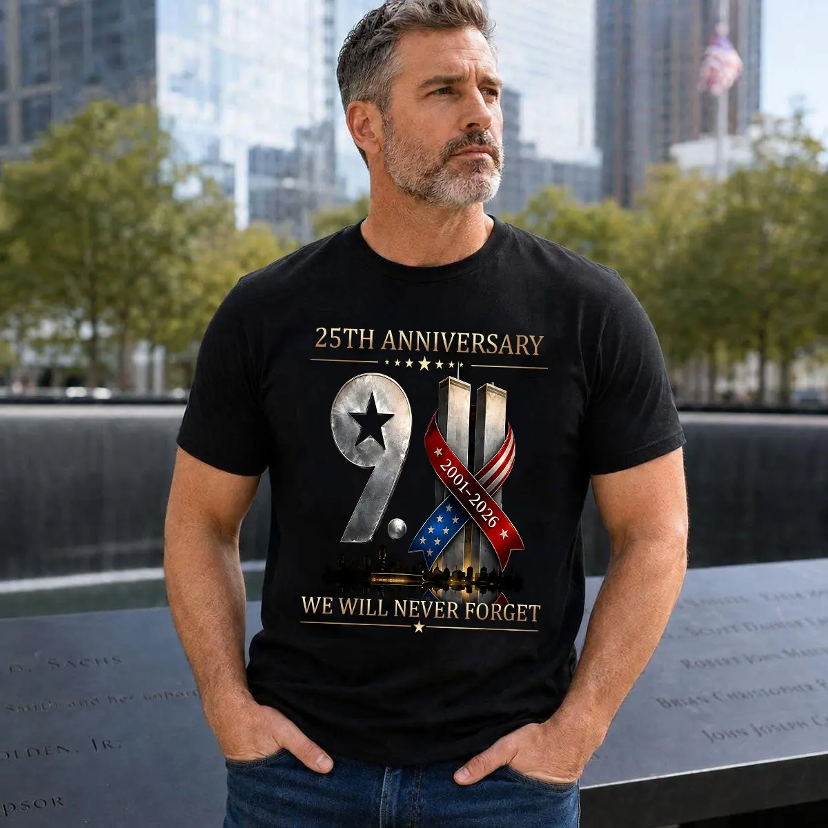 9/11 25th Anniversary Memorial T Shirt, 25th Anniversary Tee 2001 2026, Twin Towers Tribute, Memorial Tee, Never Forget Patriot Day Gift, Unisex Short Sleeve Tee
