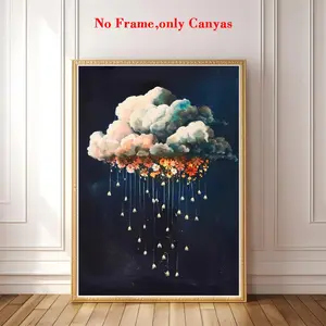Vintage Wall Art Print, Rainy Sky Flower Poster, Storm Clouds Canvas Painting, Living Room Decor, Bedroom Aesthetic Design Gift, Unframed Art Print