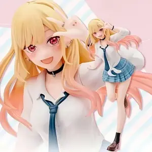 Anime Long Hair Goddess Collectible Figure, Cool Pose, Fashion Base, Blonde Peace Gesture, Perfect Gift for Holidays
