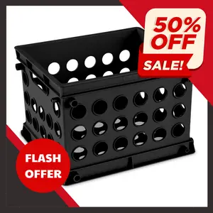Stackable Mini Storage Crate – Black Plastic Organizer, 9" L x 7.75" W x 6.125" H (Back to College)