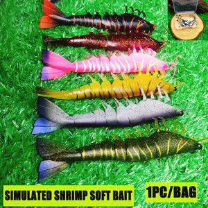 1 Pack Bag Contains One Large Shrimp, Box of 5 Shrimp Hooks, Tpe Material, Durable, Fishing Lure Soft Bait, Ice Fishing Gear, Fishing Gear Set
