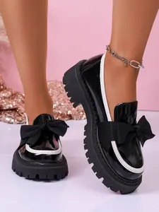 Women's New Round Toe Thick Sole Bow Loafers, Comfortable Casual Daily Wear Shoes, Large Size Fashion Sneakers, Spring Summer Fall Winter