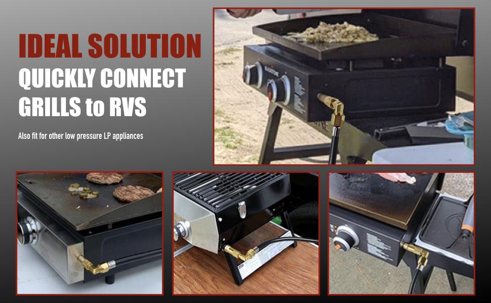 GasXpert Improved Propane Quick Connect Hose for RV to Grill, 12FT RV Propane Hose with Blackstone Propane Elbow Adapter, Fit for Blackstone 22 Inch Griddle & 17" Grill