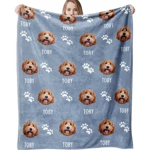 Custom Blanket with Pets Pictures & Name Personalized Funny Cat Dog Face Throw Blankets Soft Warm Plush Fleece Customized Blanket for Couch Bed Sofa Gifts for Dog Dad Mom Pet Lovers