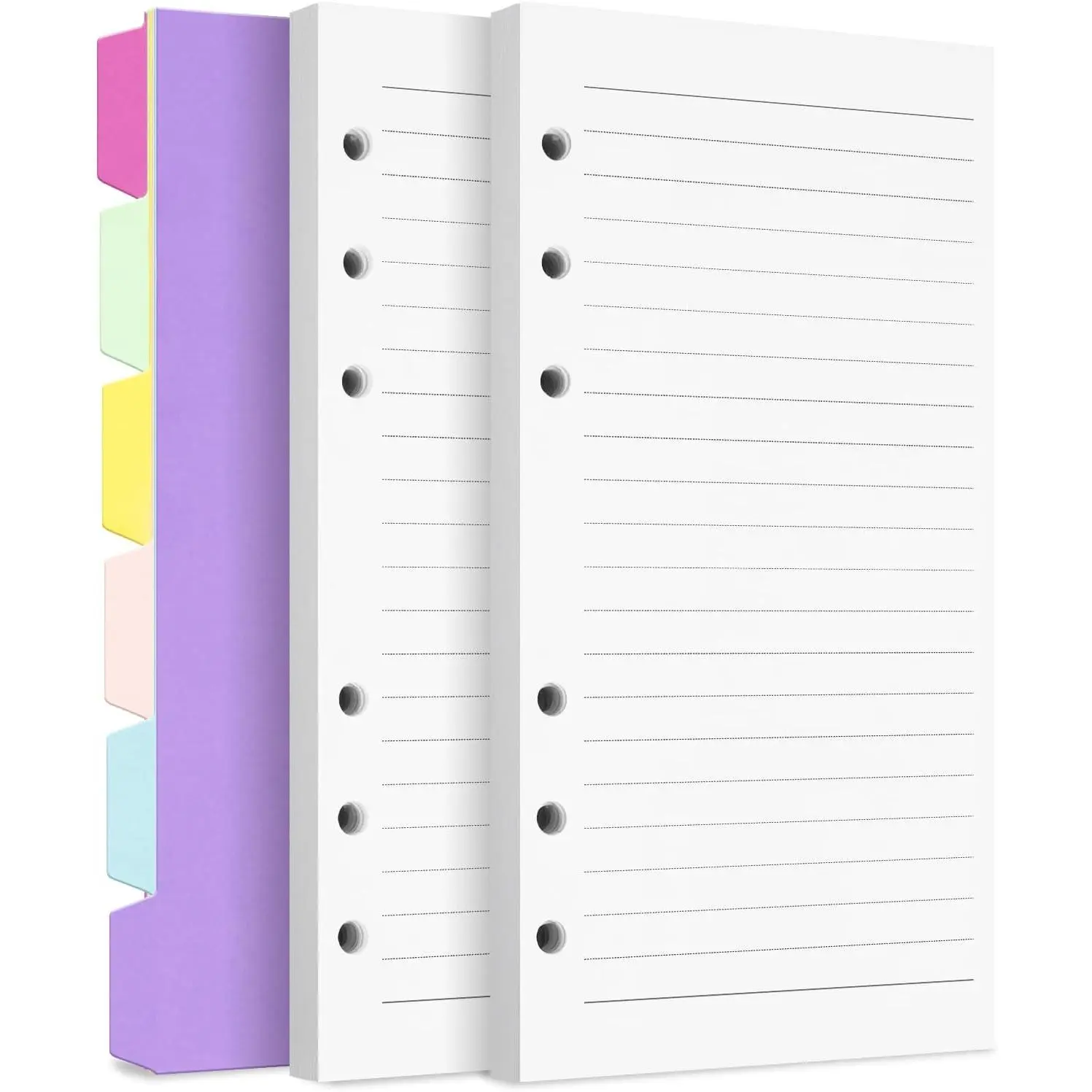 A6 Refill Paper Planner Inserts, 6-Hole Loose Leaf Paper, College Ruled Loose Leaf with Binder Dividers, Punched Notebook Refills for 6-Ring Refillable Binder, 240 Pages, White