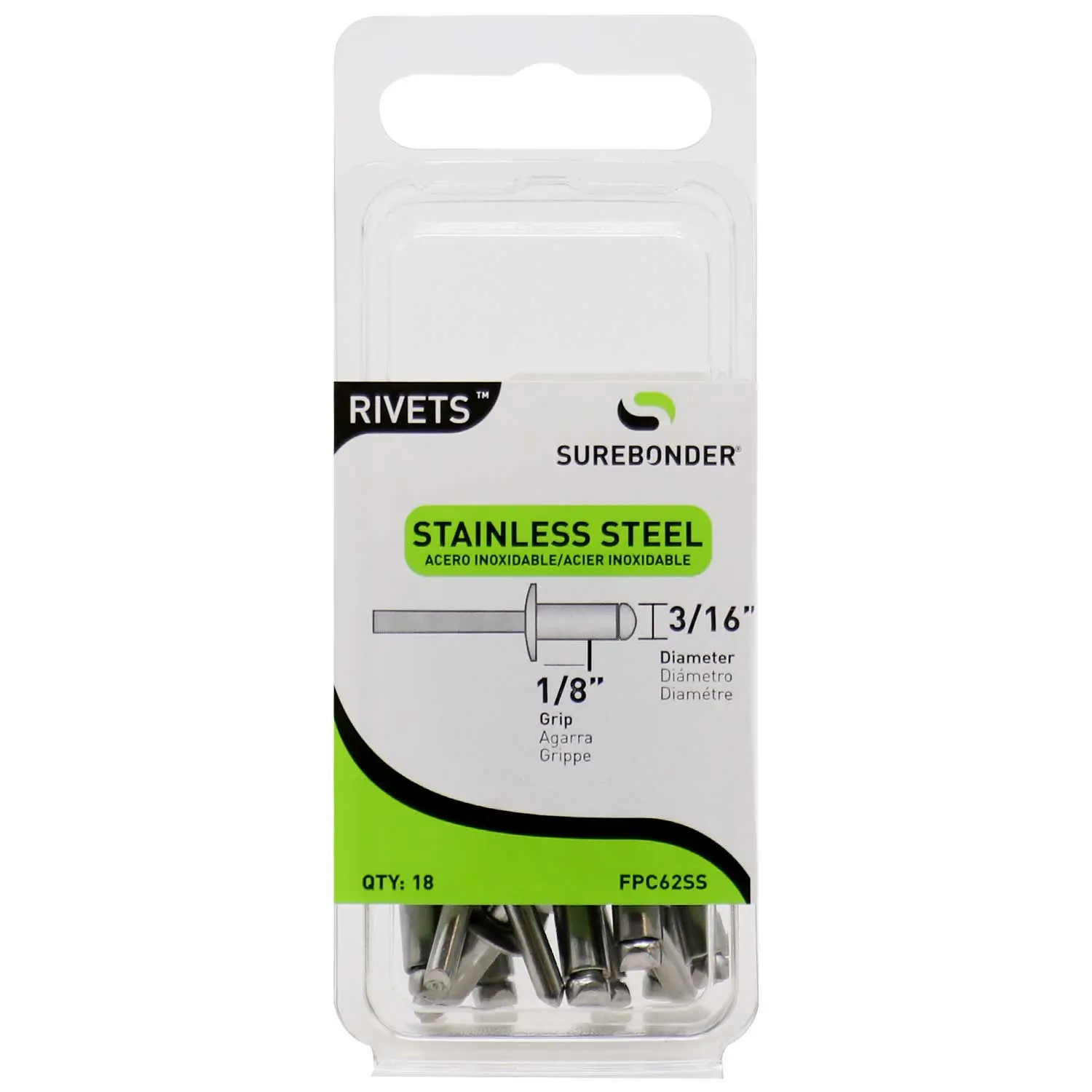 3/16" x 1/8" Stainless Steel Blind Rivets - 18 Count