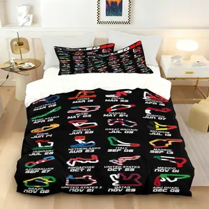 2026 F1 Race Calendar Duvet Cover Set (2/3-Piece, 1 Duvet Cover + 1-2 Pillowcases), Global Circuit Track Print, Soft Bedding, Perfect for Motorsport Decor & Racing Fans, Ideal Gift for Formula 1 Enthusiasts