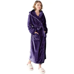 Robes for Women - Hooded Plush Fleece Bathrobe with Sash & Pockets, Full-Length Lightweight Spa RobeGift