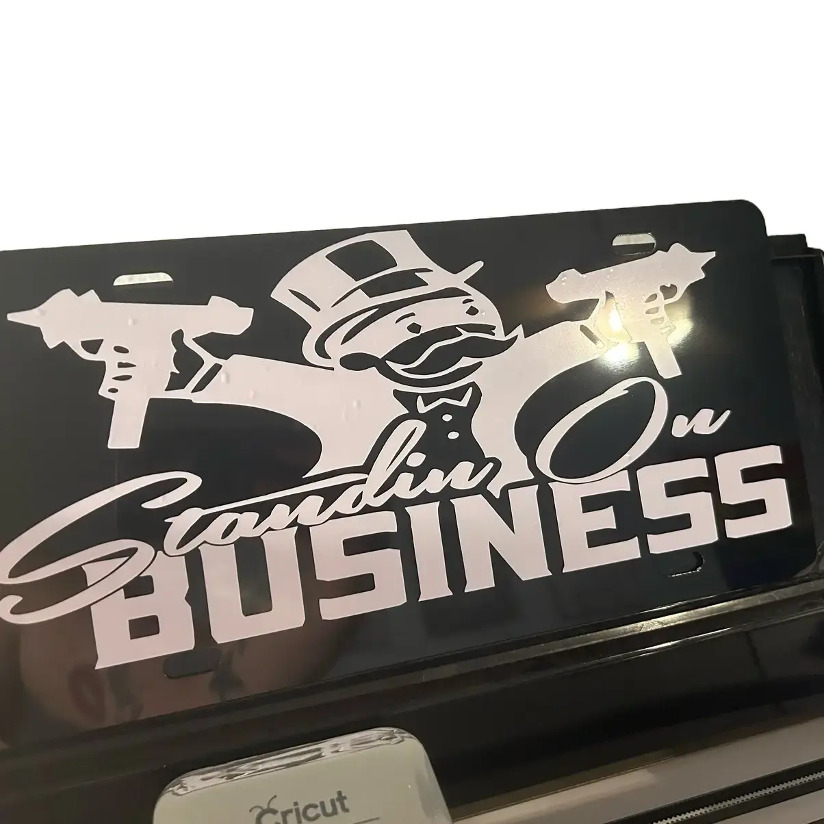 Standing on business license plate Standing on business license plate