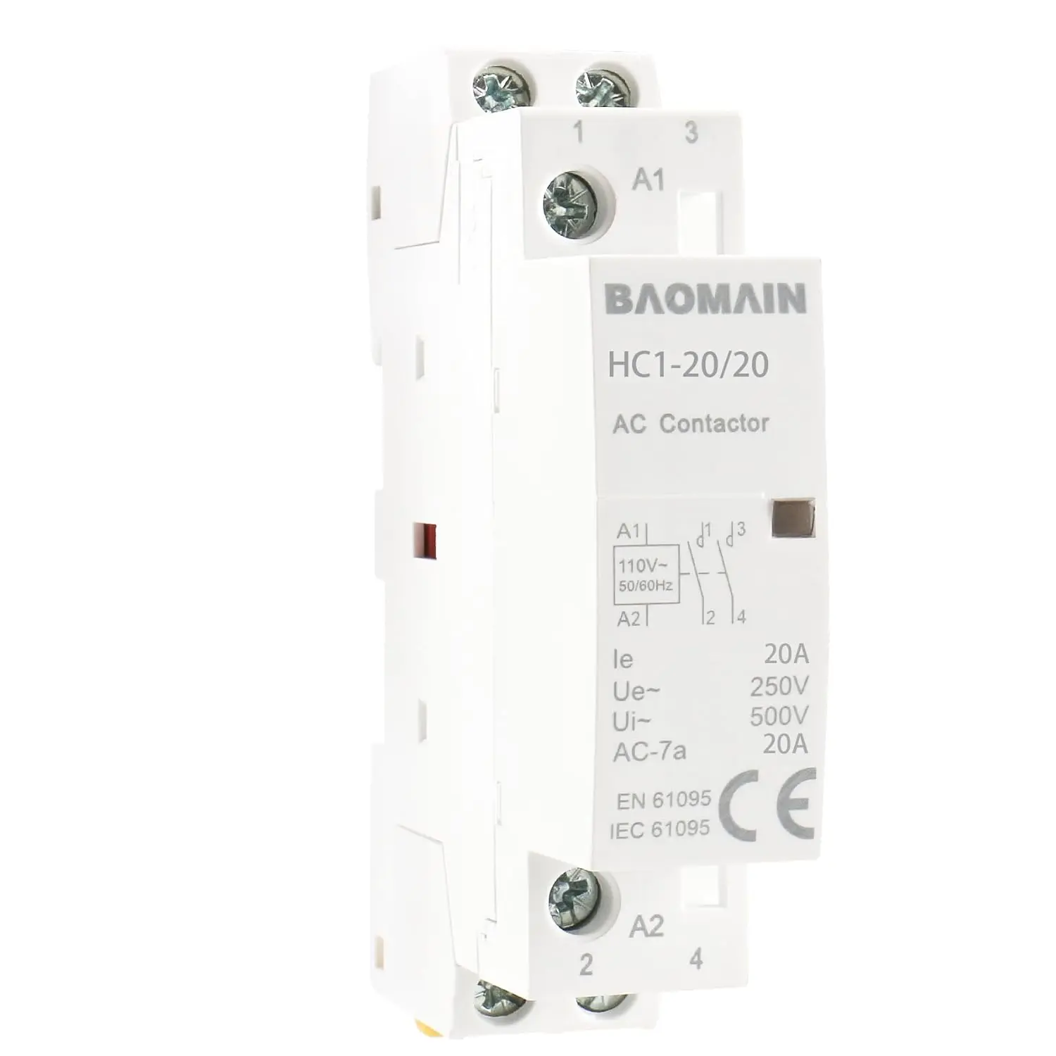 110V AC 2-Pole Modular Contactor, 20A 2NO Normally Open, DIN Rail Mount for HVAC, Motor, Pump & Lighting Control BCT-20/20, HC1-20/20-110VAC