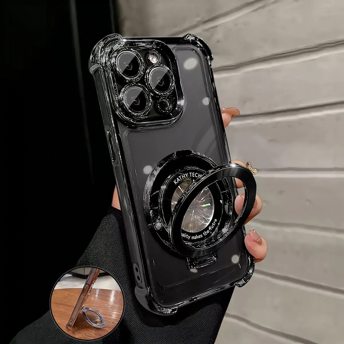 Phone Case - Luxury Electroplated Fashion Clear Phone Case with Foldable Stand, Protective Soft Cover with Built-In 4 Airbags [Anti-Drop Drop-Resistant Shockproof], High-Quality And Durable, Stylish Design for Men And Women