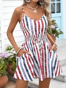 Women's Summer Casual Striped Halter One-Piece Dress, Perfect for Back-To-School Season, Ideal for Vacation Wear, Comfortable and Stylish, Lightweight