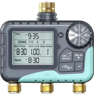 3 Zone Water Timer with Brass Inlet & Outlet, 3 Custom Watering Plans Sprinkler Timer, Featuring IP65 ,Rain Delay, Manual & Automatic Watering with Large LCD for Yard, 2026 Ver.