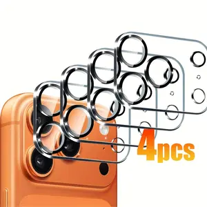 4pcs Screen Printed Lens, Ultra-Clear 9H Tempered Glass Lens Protector, Camera Lens Protection, Compatible with iPhone 17/16/15/14/13/12/11 Series, Mobile Phone Accessories, Screen Care and Maintenance. HD Transparent Full-Coverage Protection