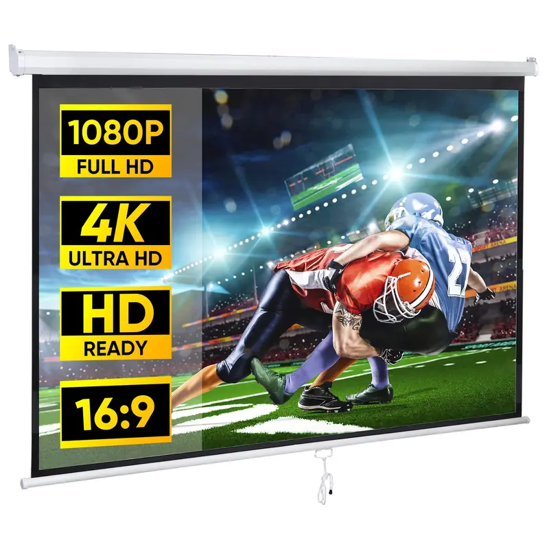 SUPERDEAL 80 inch Manual Pull Down Projector Screen 16:9 HD 4K Projector Movies Screen Audio Metal