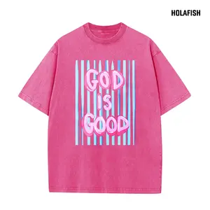 Holafish Women's Vintage Acid Washed Soft Oversize Round Neck Short Sleeve Heavy Cotton Loose Fit Unisex Streetwear T-Shirts, Fabric Garment for Casual Beach Wear