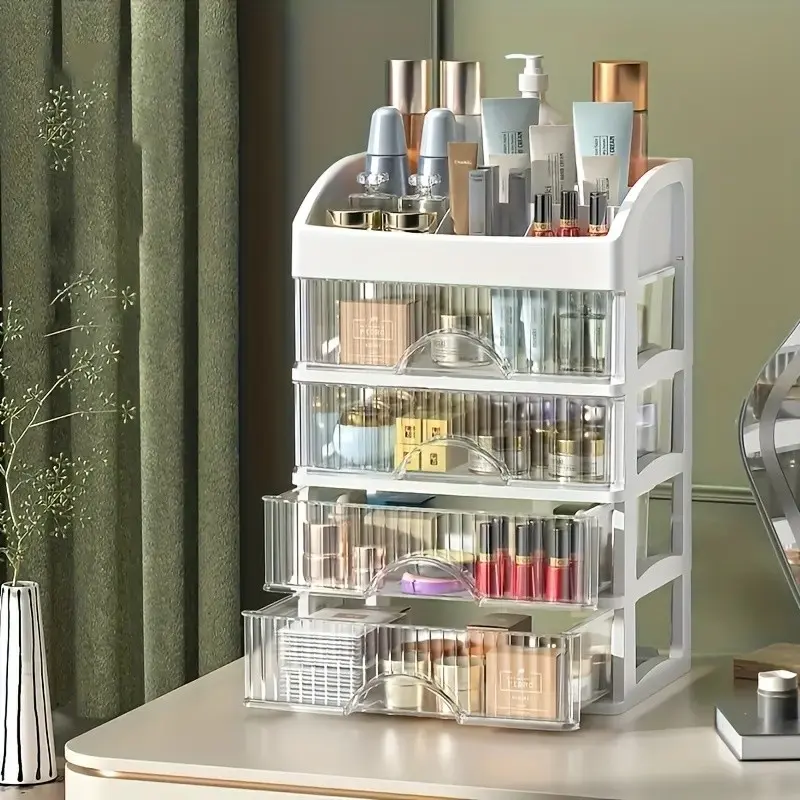 Large Cosmetic Storage Box, Cosmetics Organizer Storage, Spacious Countertop Space, Transparent Drawers, Stores Skincare, Brushes, Eyeshadow, Lotion, Lipstick, Nail Polish