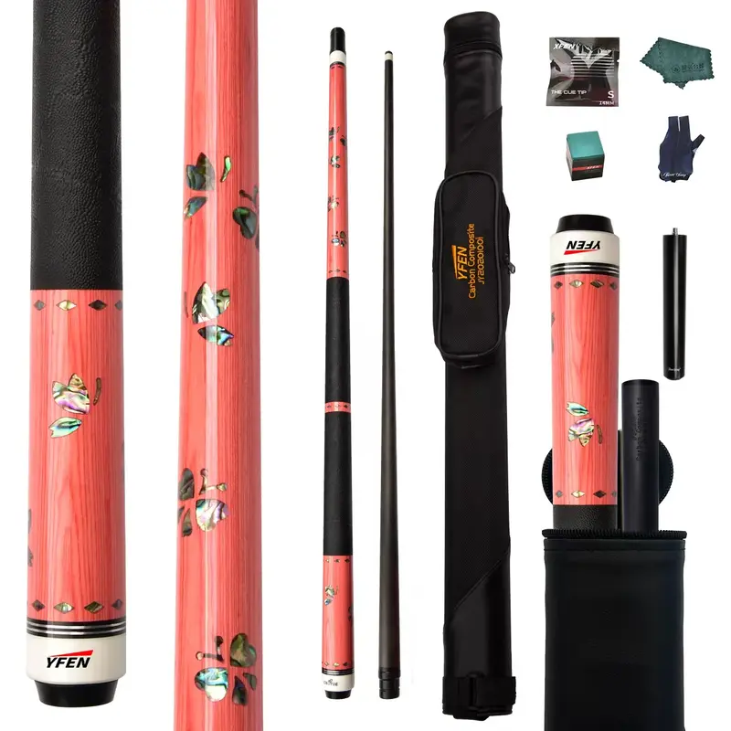 Carbon Fiber Pool Cue Stick with Abalone Shell Inlay, Pink & Black Design - 58-Inch Heavyweight 19-20oz Billiard Cue, Leather-Wrapped Grip & 11.8mm Tip for Tournaments, /Pro Use