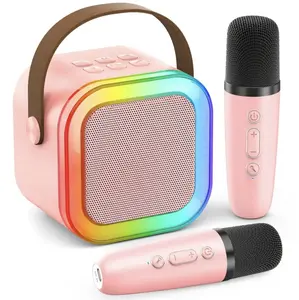Mini karaoke machine with microphone sound system, portable karaoke machine with 2 wireless microphones, birthday gifts for girls and children aged 4-12, family gatherings summervibes