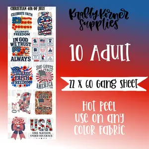 Christian 4th of July DTF Transfer Gang Sheet, 22 x 60