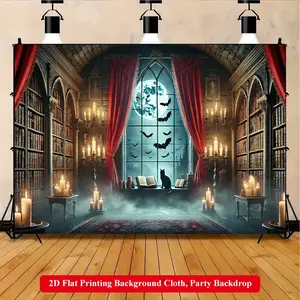 2D Flat Printing Backdrop Banner 1pc, Party Decorations Banners, Enchanting Candlelit Castle Scene Background Cloth, Multi-Size Polyester Wall Decor Suitable for LivingRoom, Bedroom, Office, Outdoor Parties and Holiday Gifts, No Electricity Required