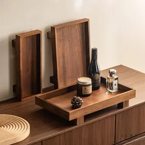Retro Solid Wood Tray, Light Luxury Multi-functional Living Room Coffee Table Desktop Shelf, Jewelry Key High-end Storage Tray, Home