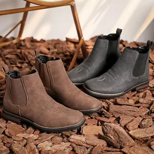 New Western cowboy boots for autumn, new men's square toe Chelsea boots ankle boots casual retro fashion classic comfortable fashion boots, simple fashion boots khaki work boots Walking Shoes Footwear Closed Leather Rubber Bota Women Brown