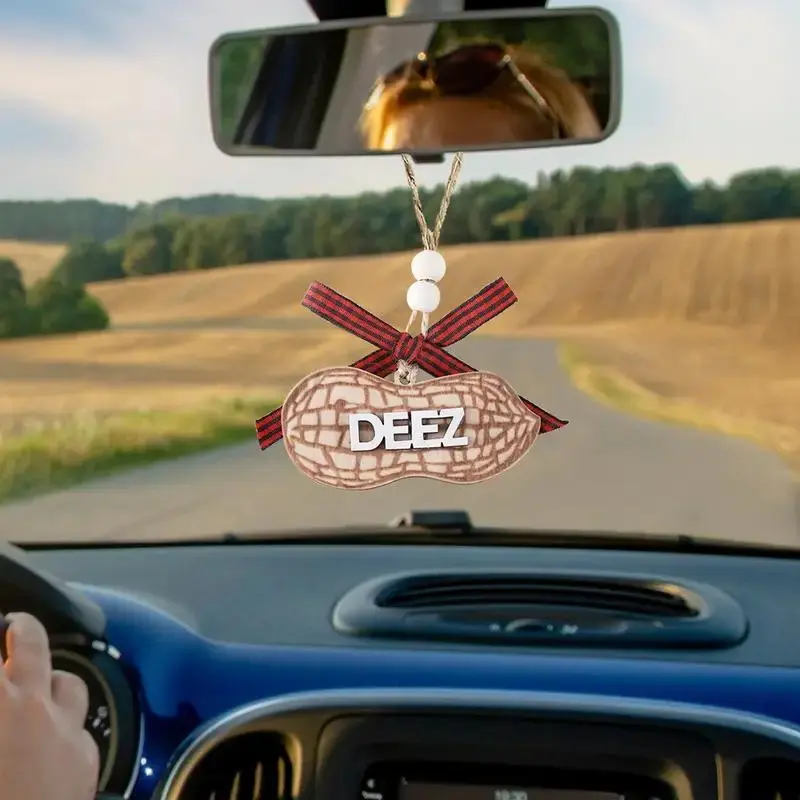 Wooden Peanut/Heart Shaped Car Hanging Ornament, 1 Count Creative Car Rearview Mirror Hanging Decoration, Car Interior Decoration Accessories for Car, Home, Office, Car Accessory