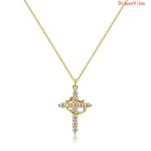 Rotatable Crown Cross Pendant Necklace Light Luxury Clavicle Chain For Men And Women Waterproof And Color Retaining