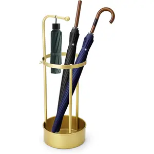 Golden Rust Proof Umbrella Holder, Entrance Drain Umbrella Bucket, Steel Circular Umbrella Holder, Umbrella Storage Rack, Suitable for use in Homes, Offices, Hotel Lobbies ()