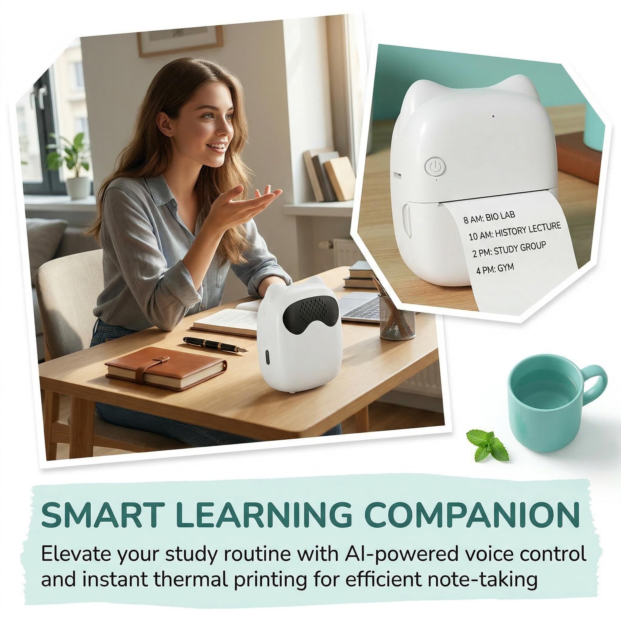 Smart Voice Control Thermal Printer, Bluetooth Portable Mini Printer, Inkless for Students, Office & Scrapbooking-YY