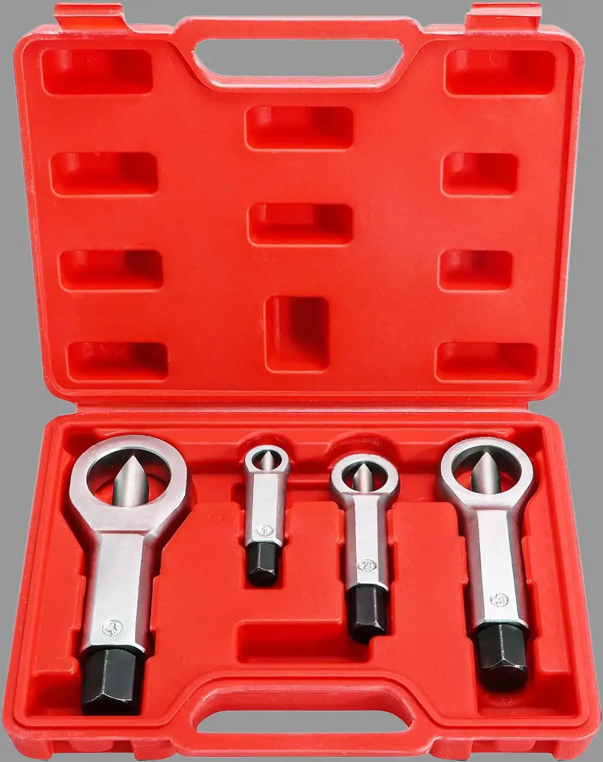 4PCS Nut Splitter Set for Removing Corroded Stuck Broken Nuts, Manual Pressure Nut Splitter Kit with Compact Tool Caddy for Removing Damaged Nuts 9-27mm